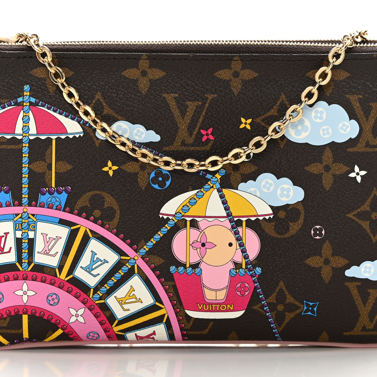 Louis Vuitton Monogram 2020 Christmas Animation Big Wheel Double Zip Pochette Rose Ballerine 9 of 12