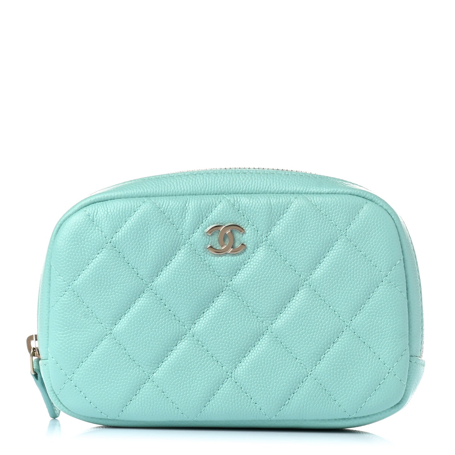 Caviar Quilted Small Curvy Pouch Cosmetic Case Light Blue