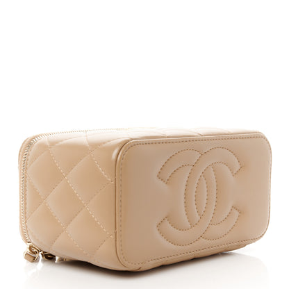 Chanel Lambskin Quilted Pearl Crush Small Vanity Case With Chain Beige 4 of 11
