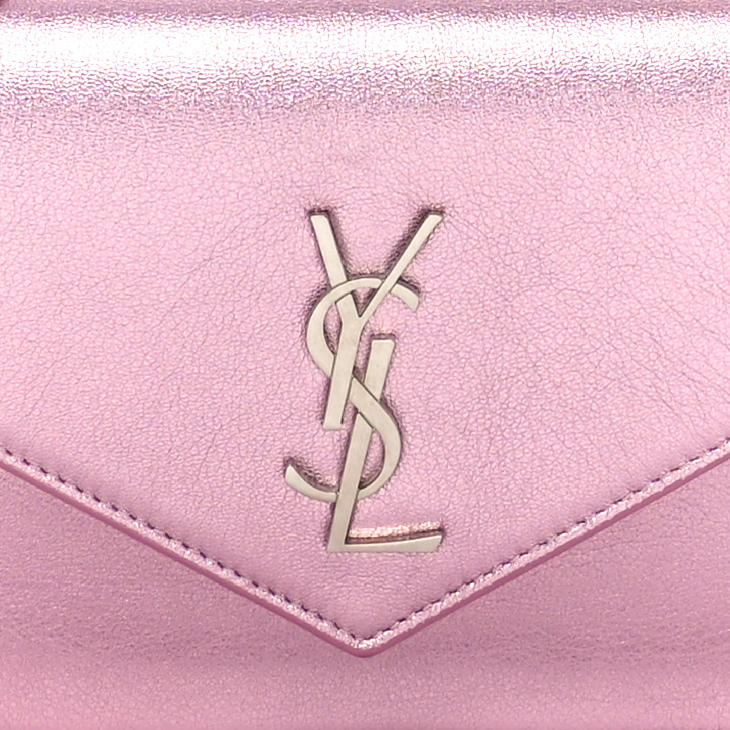 Metallic Calfskin Monogram Envelope Chain Wallet Pink
