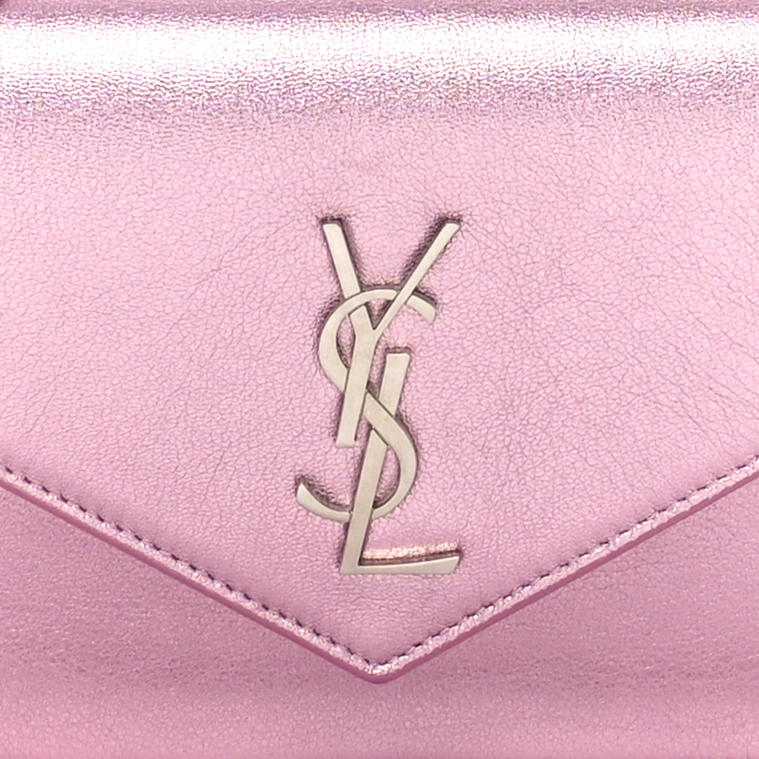 Saint Laurent Metallic Calfskin Monogram Envelope Chain Wallet Pink 7 of 9