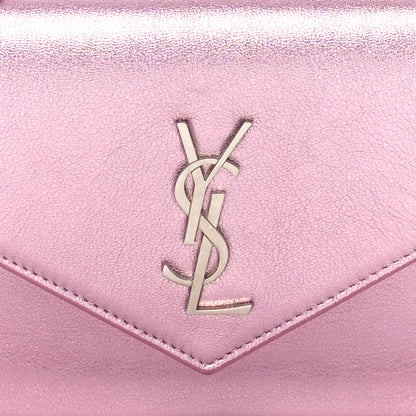 Saint Laurent Metallic Calfskin Monogram Envelope Chain Wallet Pink 7 of 9