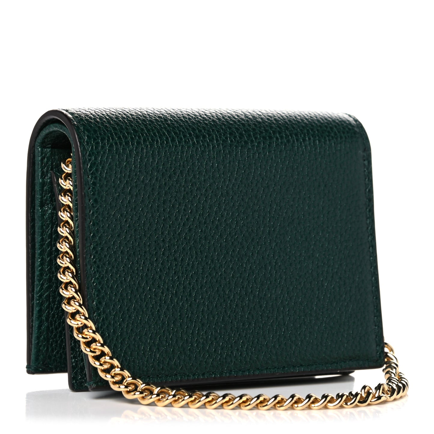 Grainy Calfskin Zumi Chain Card Case Wallet Vintage Green