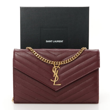 Saint Laurent Grain De Poudre Matelasse Chevron Monogram Chain Wallet Rouge Legion 11 of 11