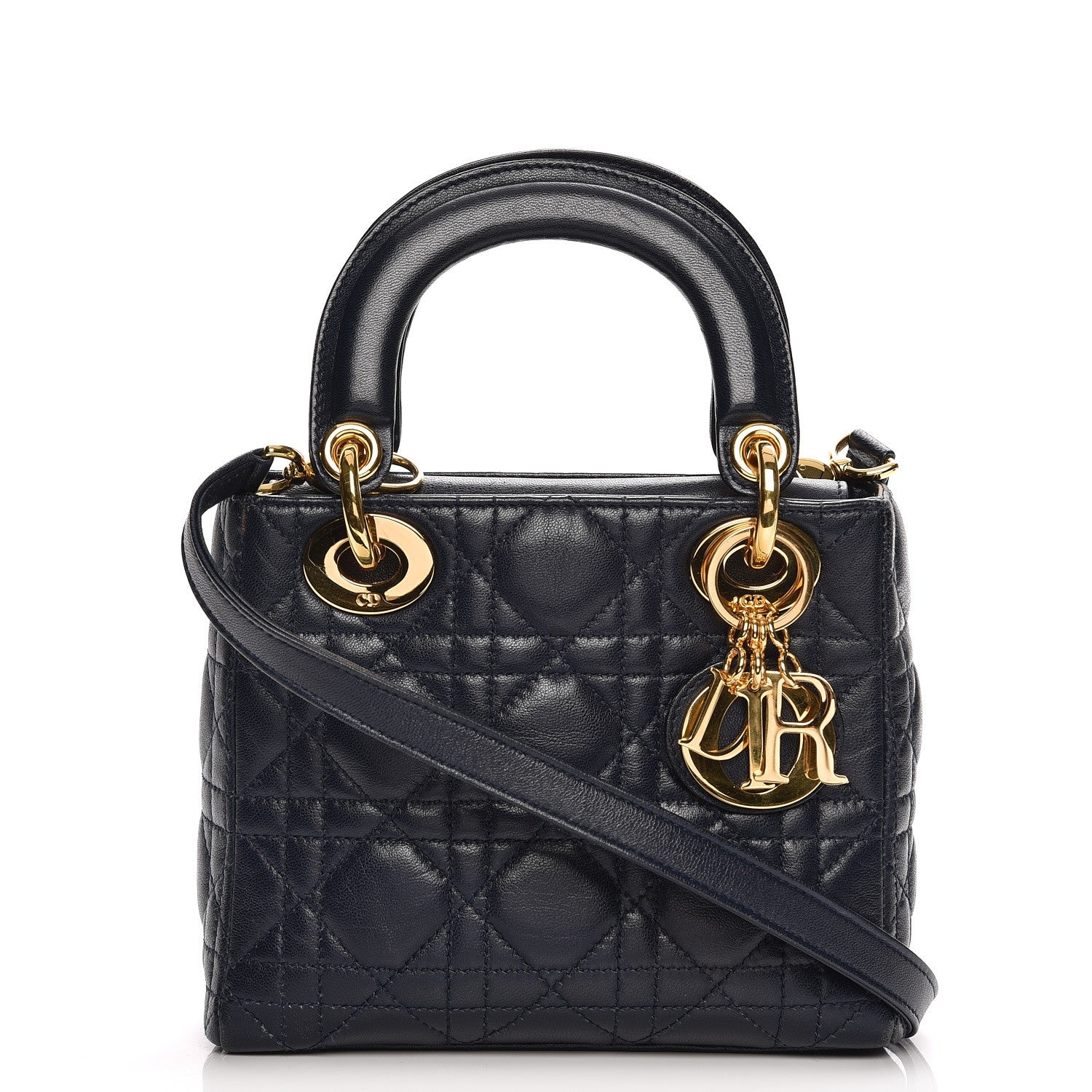 Christian Dior レディーディオール Christian Dior Vintage Lambskin Cannage Mini Lady Dior Navy Blue