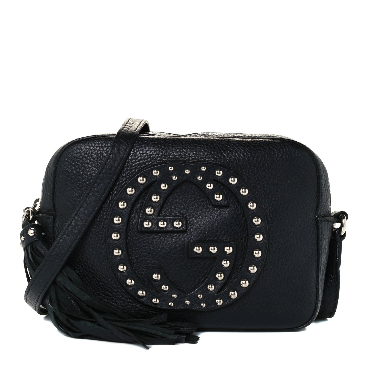 Pebbled Calfskin Studded Small Soho Disco Bag Black
