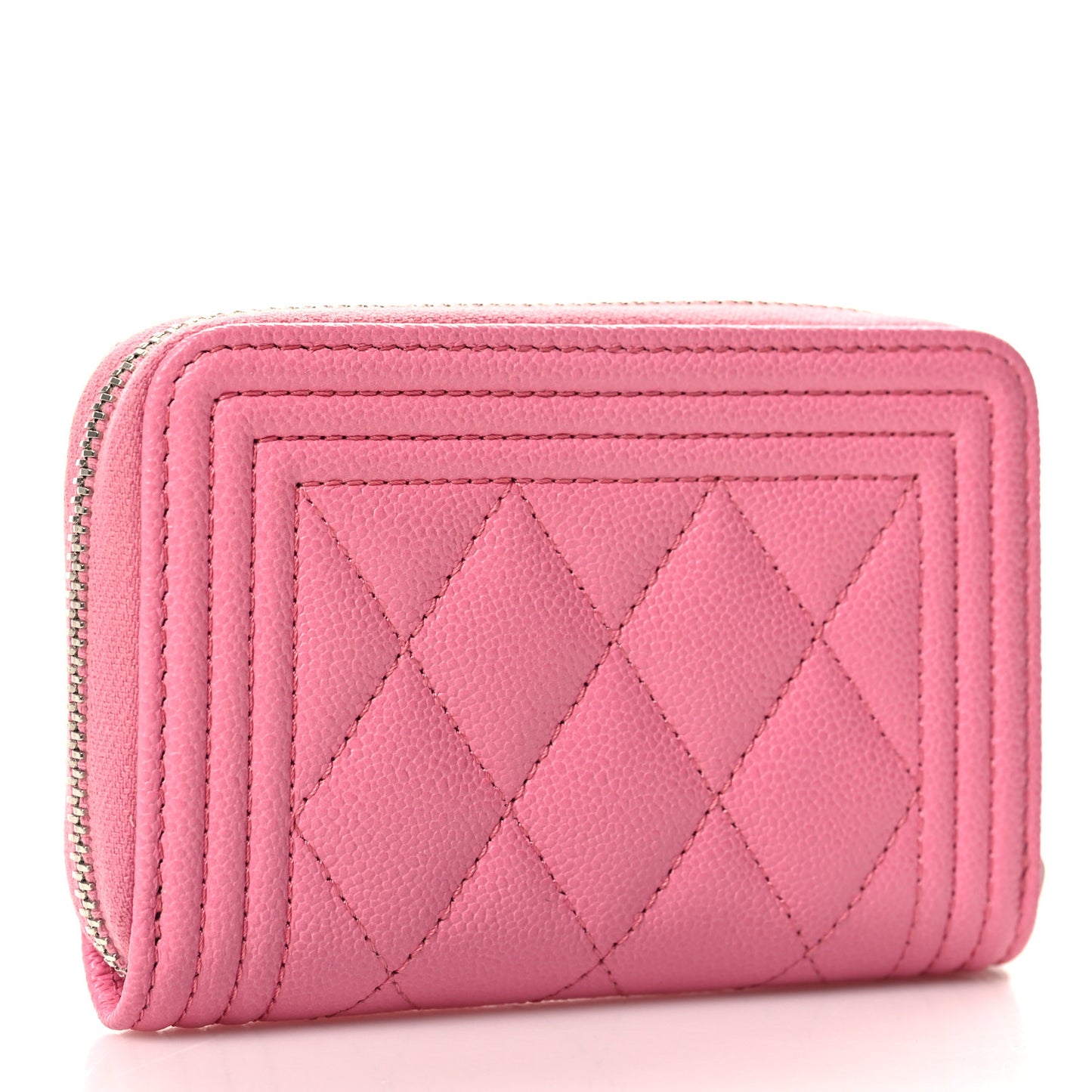 Caviar Quilted Boy Zip Around Coin Purse Wallet Pink