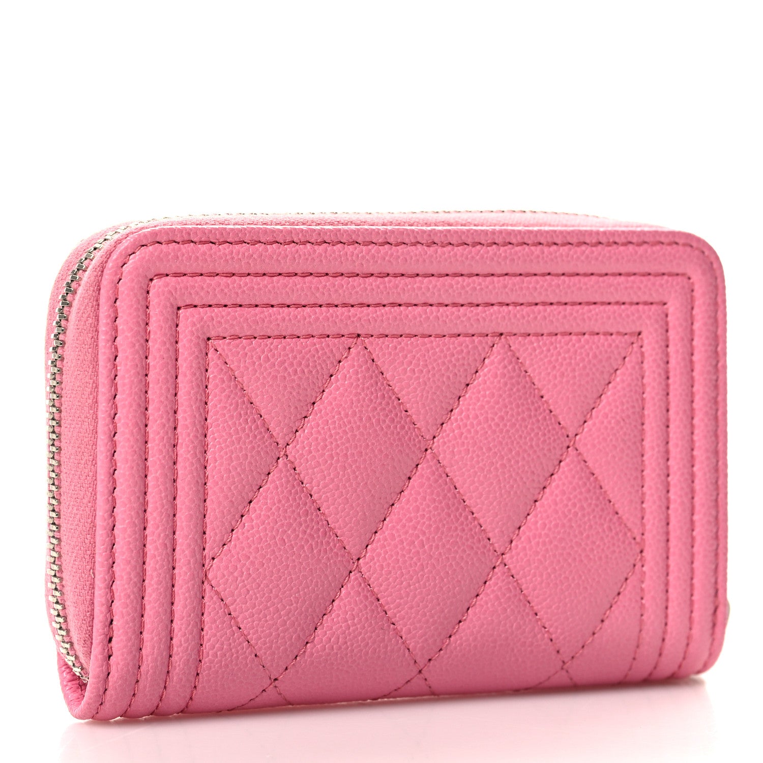 Chanel Caviar Quilted Boy Zip Around Coin Purse Wallet Pink 3 of 8