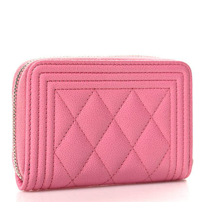 Chanel Caviar Quilted Boy Zip Around Coin Purse Wallet Pink 3 of 8