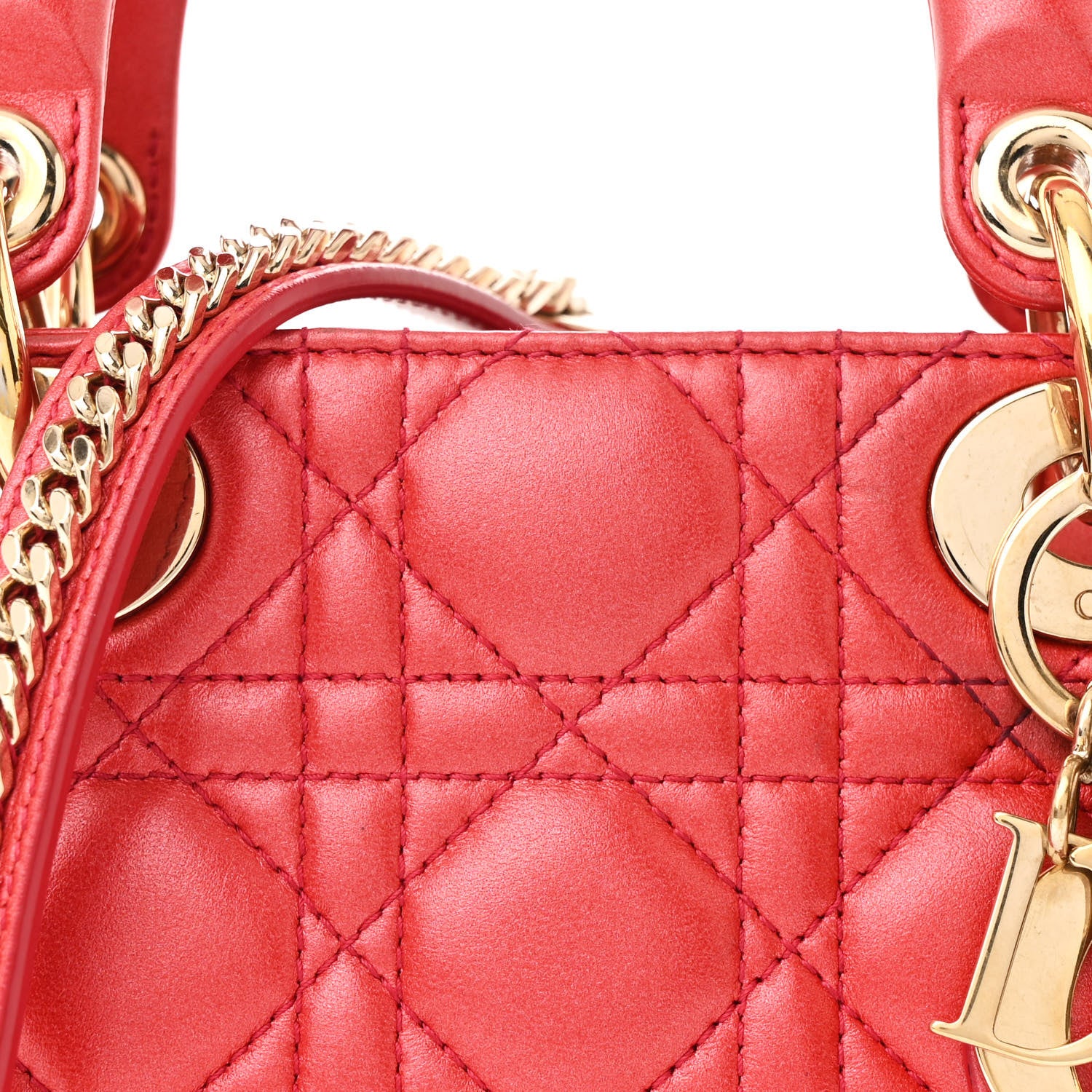 Christian Dior Metallic Lambskin Cannage Mini Lady Dior Red 8 of 10
