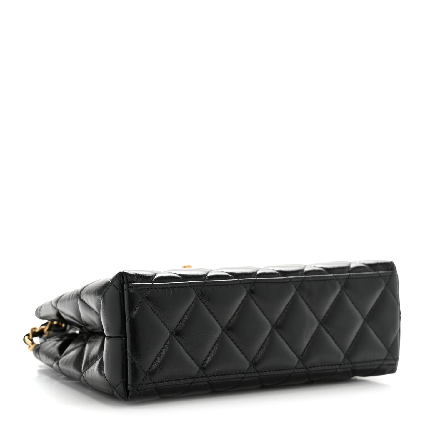 Shiny Aged Calfskin Quilted Nano Kelly Shopper Black