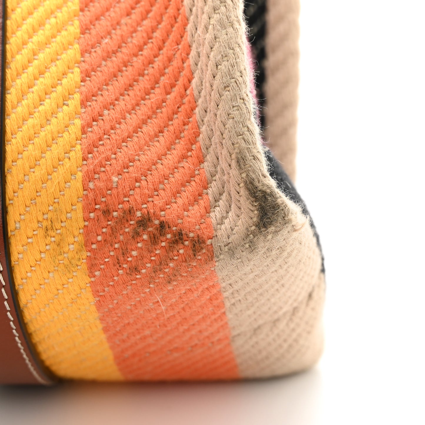 Cotton Calfskin Medium Woody Striped Tote Multicolor