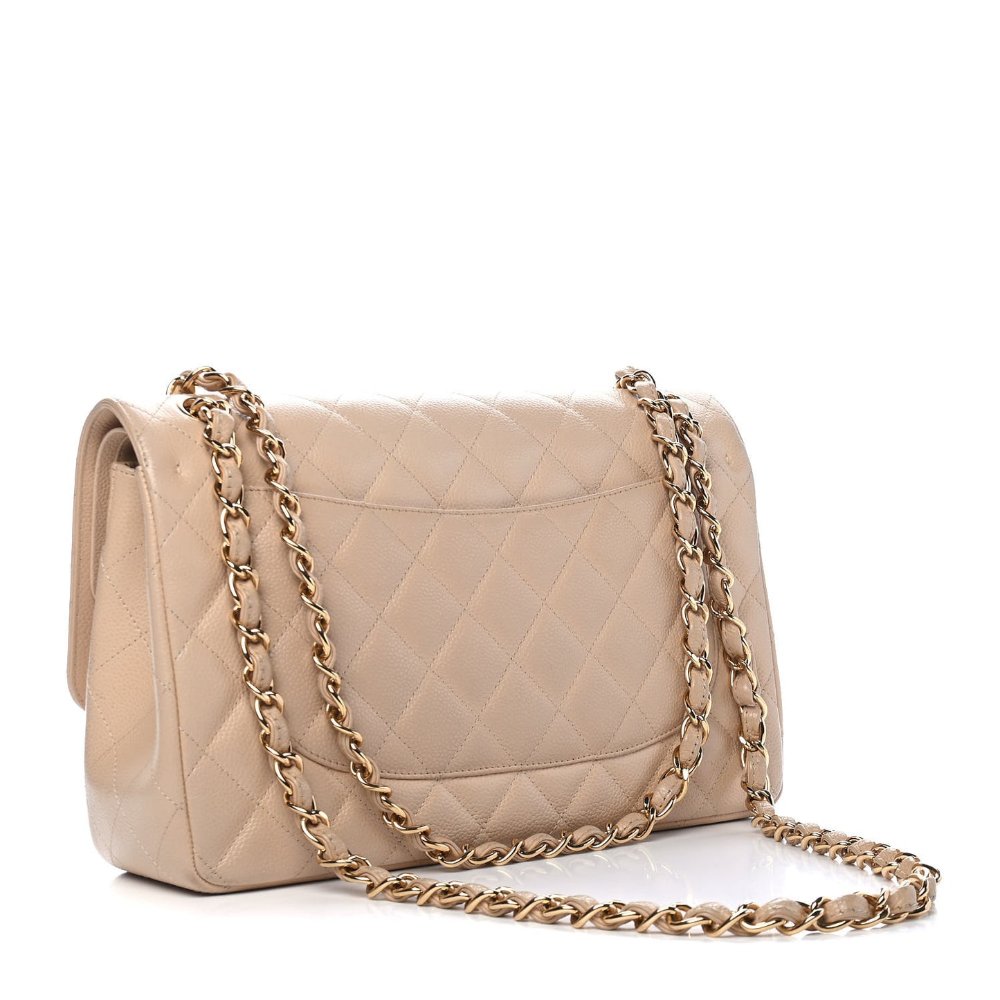 Caviar Quilted Jumbo Double Flap Beige Clair