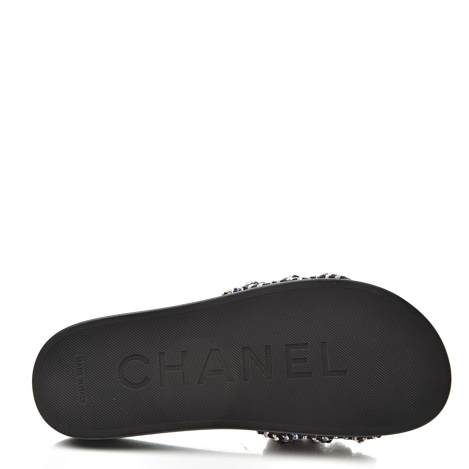 Chanel Tweed Lambskin Chain Flat Sandals 37 Black Multicolor 6 of 9