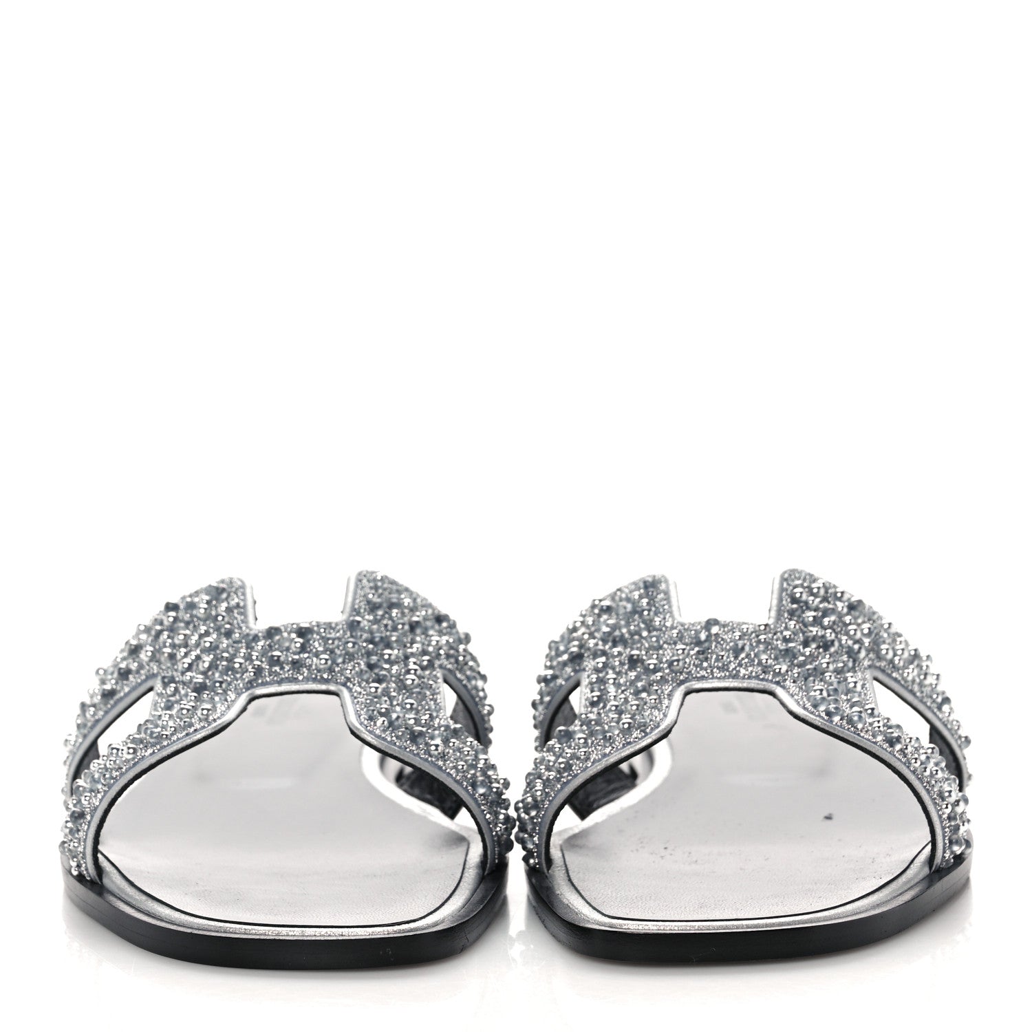 Hermes Velvet Goatskin Crystal Beads Oran Sandals 39 Gris Argente 2 of 11
