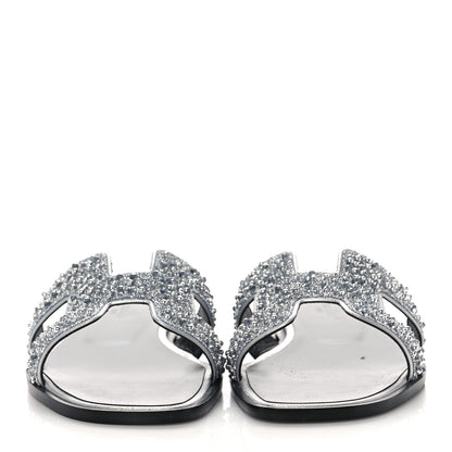 Hermes Velvet Goatskin Crystal Beads Oran Sandals 39 Gris Argente 2 of 11