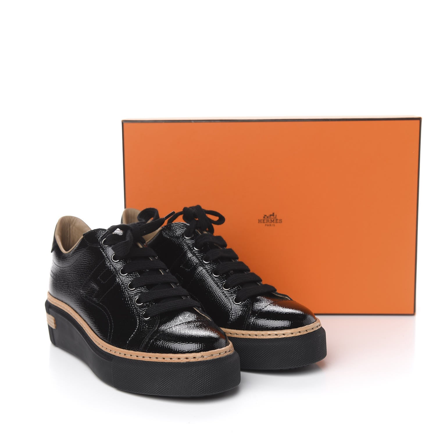 Hermes Patent Epsom Womens Polo Sneakers 35 Black 8 of 8