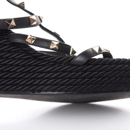 Valentino Garavani Calfskin Rockstud Ankle Strap Torchon Espadrille Caged 25/95mm Wedge Sandals 41 Black 9 of 10