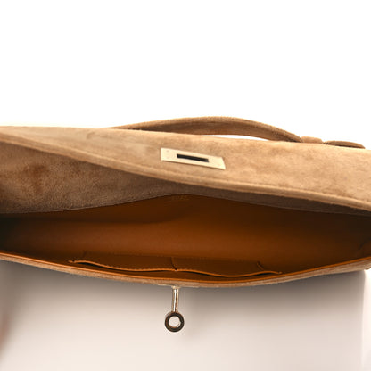 Hermes Veau Doblis Suede Kelly Cut Clutch Pochette Ocre 5 of 7