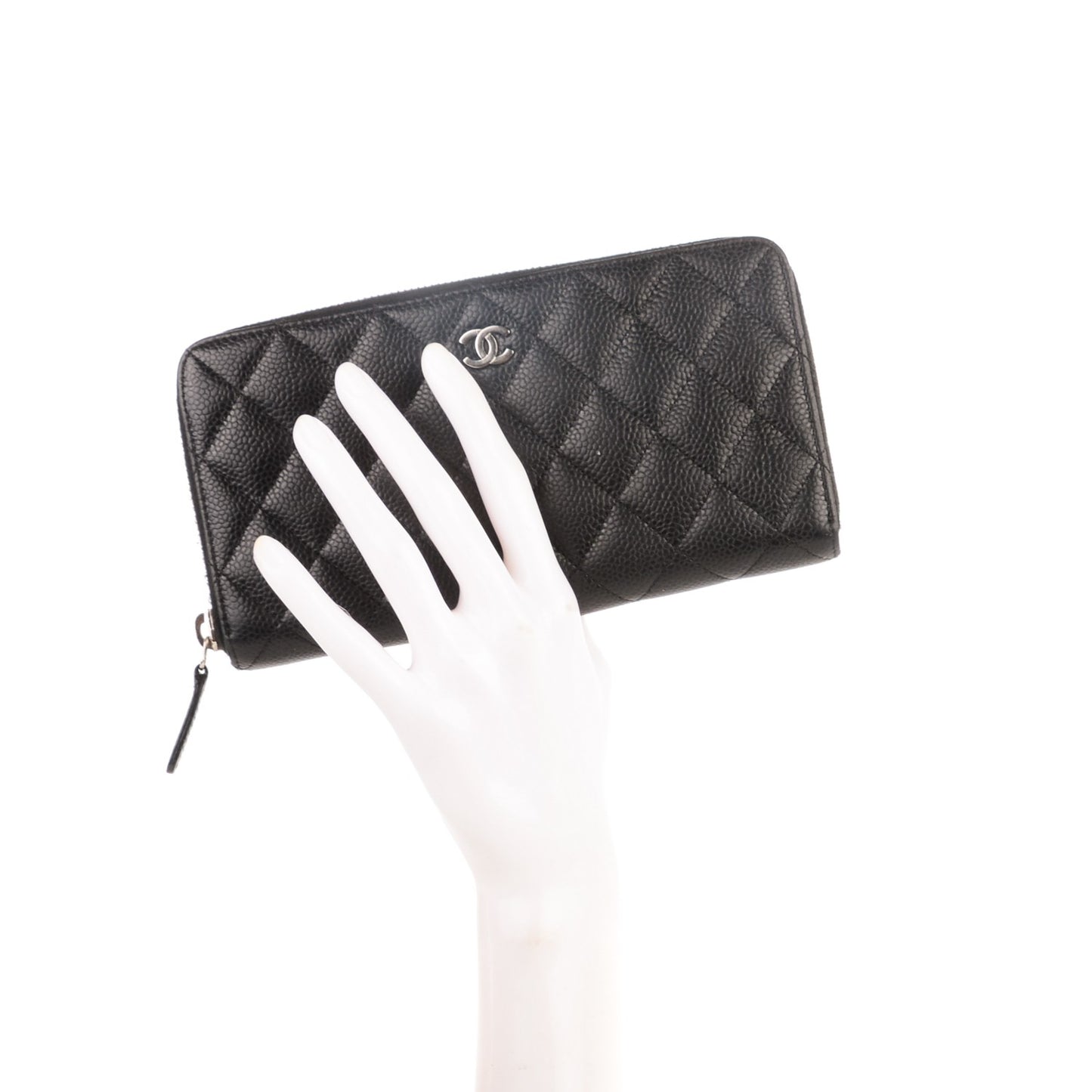 Caviar Quilted Large Gusset Zip Around Wallet Black