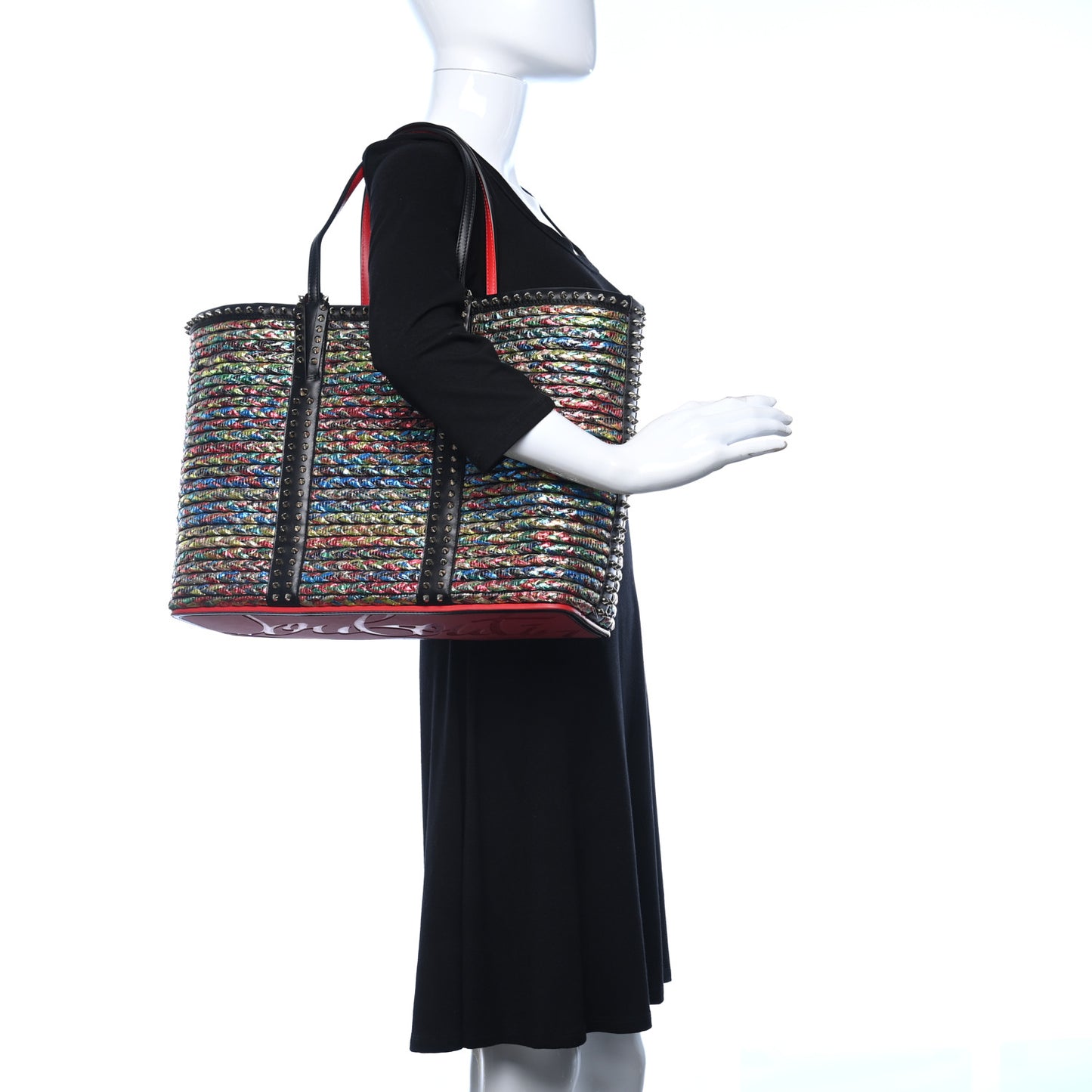 Calfskin Metallic Straw Spikes East West Cabata Tote Multicolor