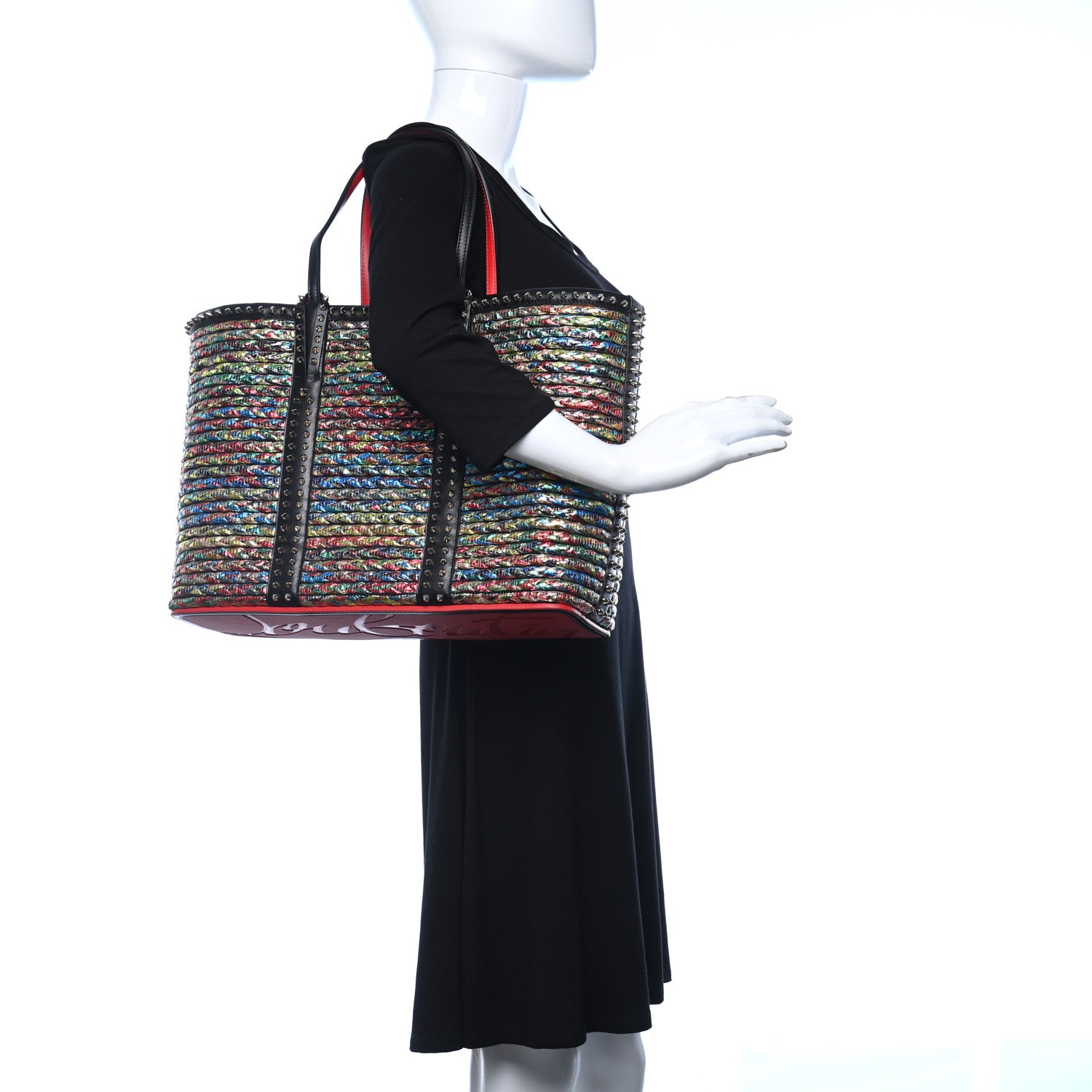 Christian Louboutin Calfskin Metallic Straw Spikes East West Cabata Tote Multicolor 2 of 24