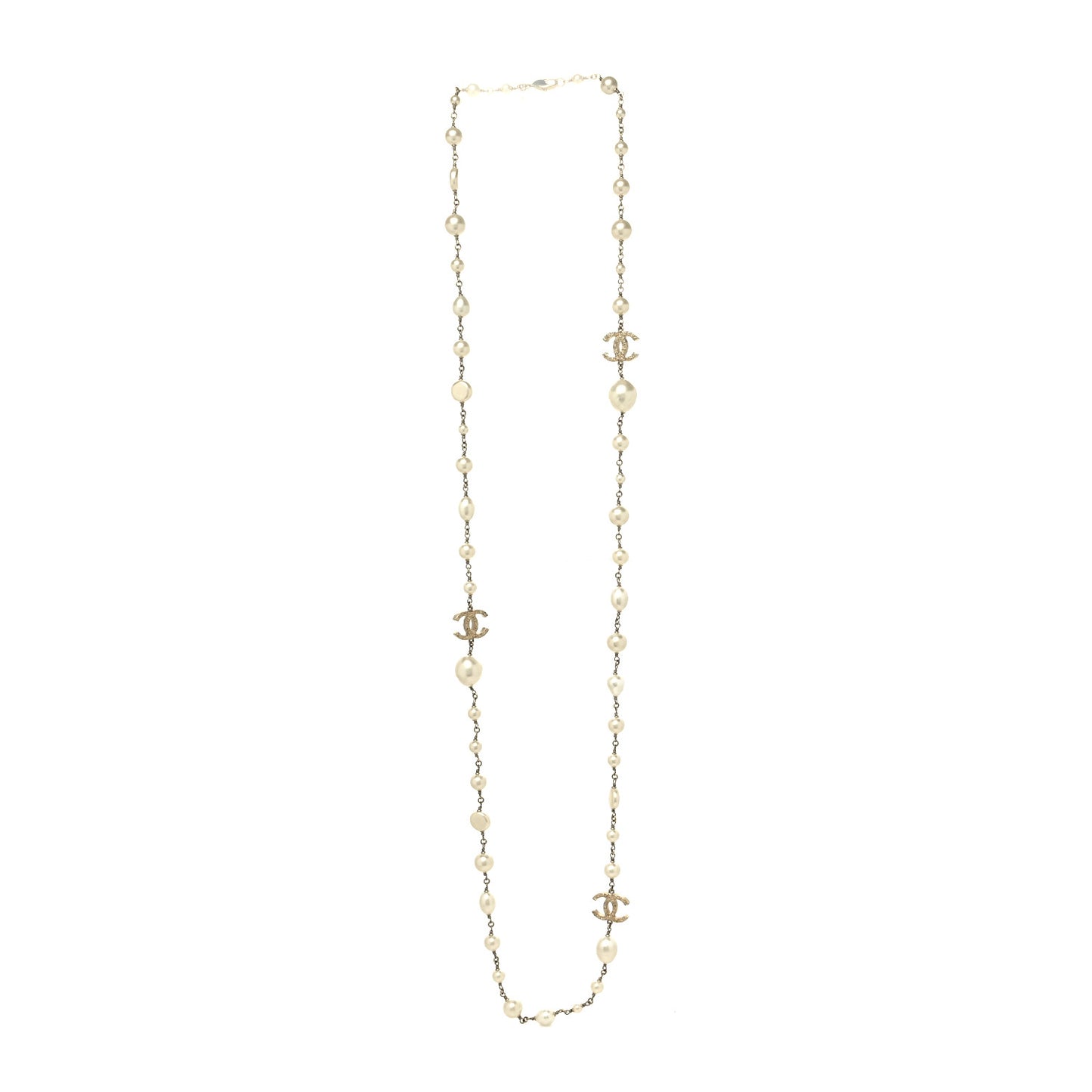 Graduated Pearl CC Long Necklace Gold