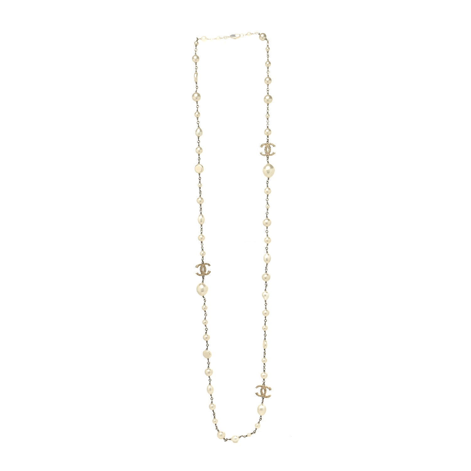 Chanel Graduated Pearl CC Long Necklace Gold 3 of 5