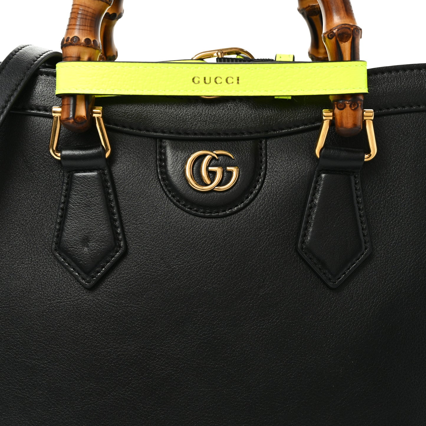 Calfskin Small Diana Tote Bag Black Yellow Fluo