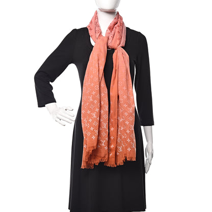 Louis Vuitton Silk Wool Monogram Sunrise Shawl Corail 2 of 8