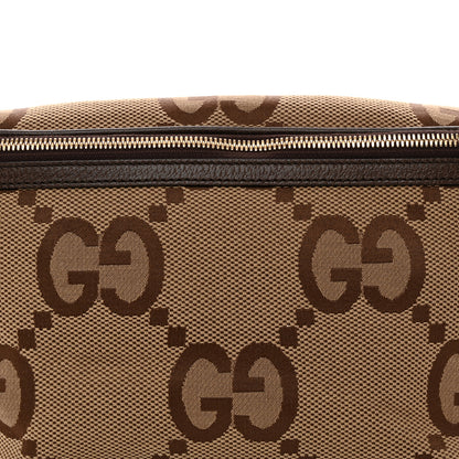 Gucci Monogram Jumbo GG Textured Dollar Calfskin Web Belt Bag Camel Ebony New Acero 8 of 10