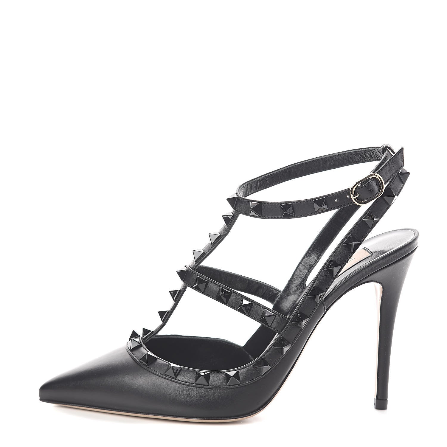 Valentino Garavani Calfskin Lacquered Monochrome Rockstud Ankle Strap 100mm Pumps 37 Black 1 of 7