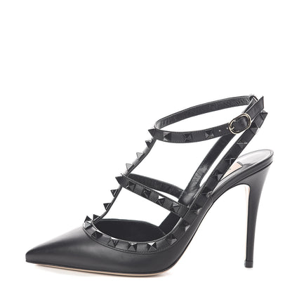 Valentino Garavani Calfskin Lacquered Monochrome Rockstud Ankle Strap 100mm Pumps 37 Black 1 of 7