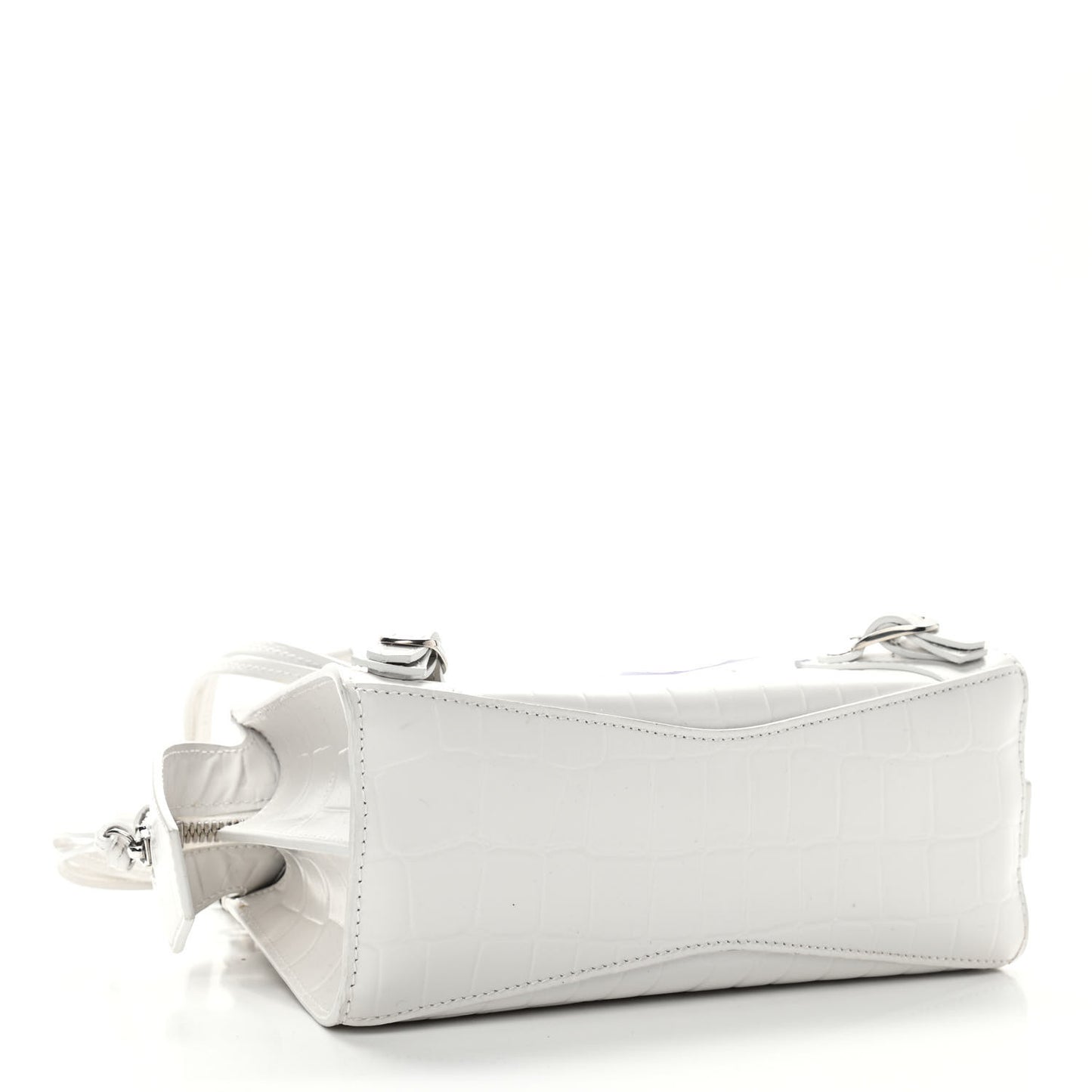 Semi Shiny Calfskin Crocodile Embossed Neo Classic Silver Hardware Mini City White