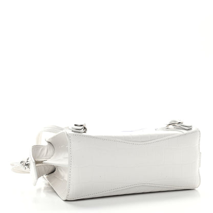 Balenciaga Semi Shiny Calfskin Crocodile Embossed Neo Classic Silver Hardware Mini City White 4 of 9