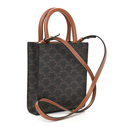 Celine Triomphe Canvas Calfskin Mini Vertical Cabas Tan 1 of 9