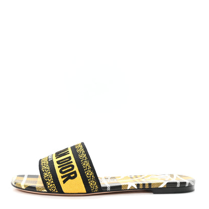 Christian Dior Canvas Union Check Embroidered Dway Flat Slide Sandals 38.5 Black Yellow 1 of 10