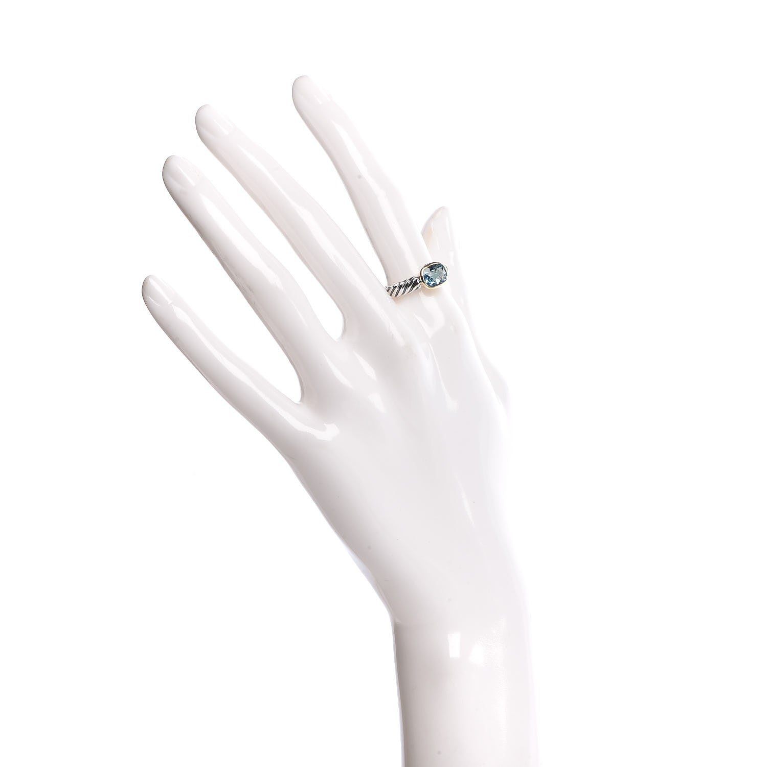 David Yurman Sterling Silver 18K Yellow Gold Blue Topaz 8mm Noblesse Ring 54 6.75 2 of 7