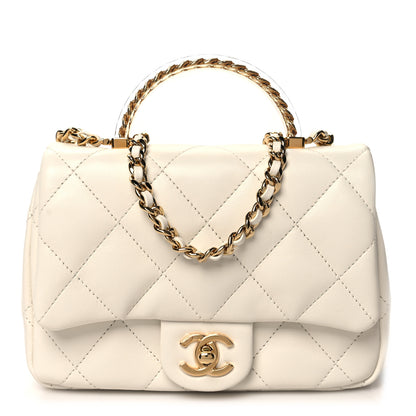 Chanel Lambskin Resin Quilted Top Handle Flap White 1 of 11