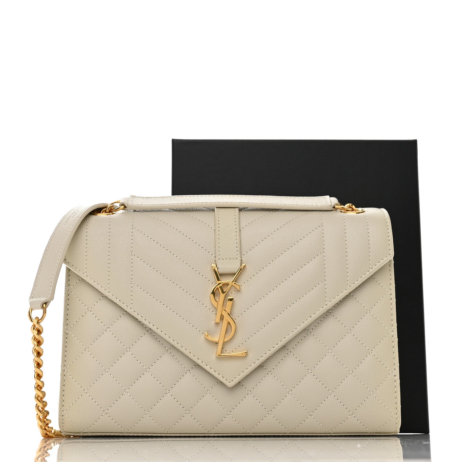Saint Laurent Grain De Poudre Textured Mixed Matelasse Medium Triquilt Monogram Satchel Crema Soft 10 of 10