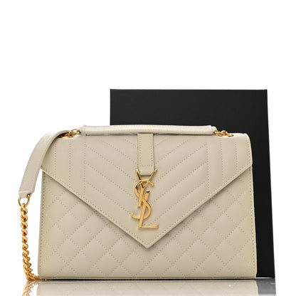 Saint Laurent Grain De Poudre Textured Mixed Matelasse Medium Triquilt Monogram Satchel Crema Soft 10 of 10