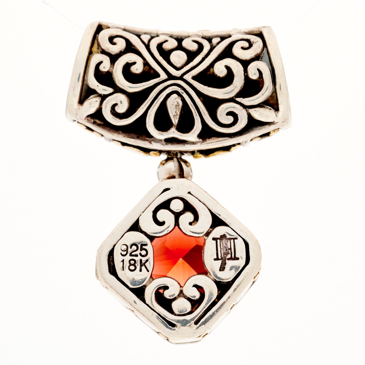 Sterling Silver 18K Yellow Gold Garnet Dot Enhancer Pendant