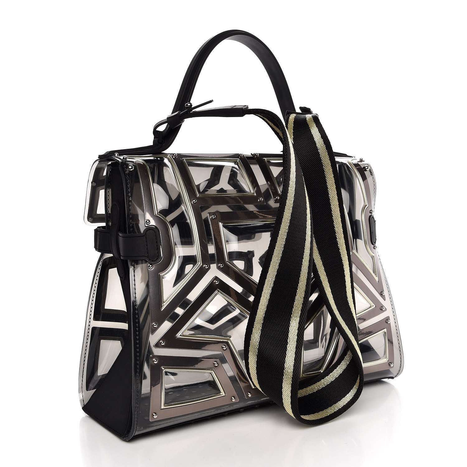 Delvaux Vinyl Gladiator Tempete Satchel Antique Silver Gold 4 of 8