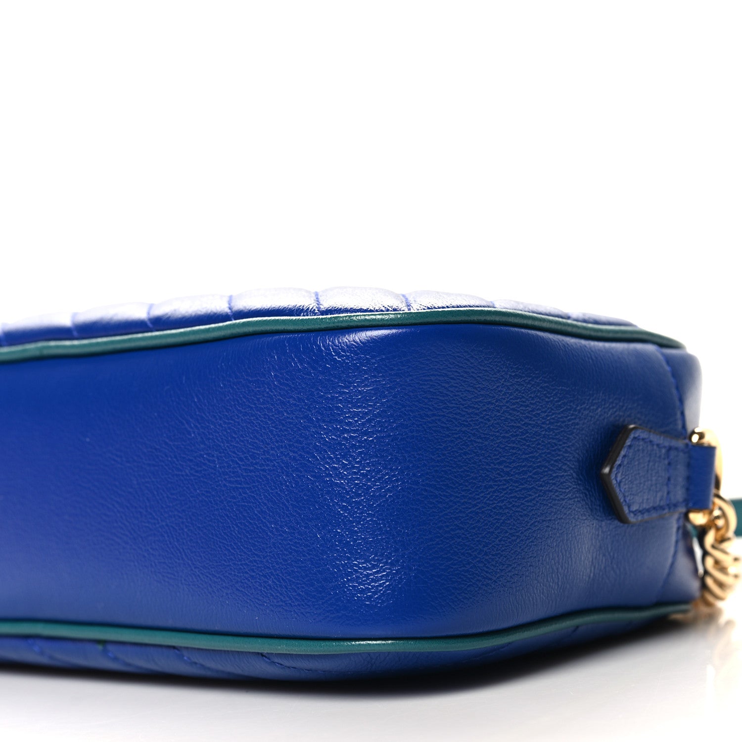 Gucci Azalea Calfskin Enamel Matelasse Diagonal Small Torchon GG Marmont Chain Shoulder Bag Imperial Blue Pavone 10 of 10