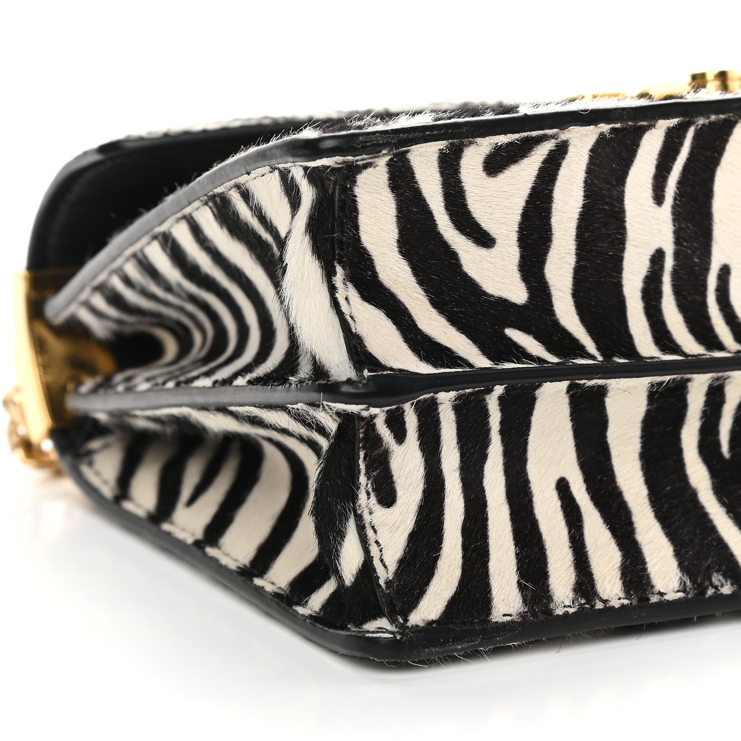 Pony Hair Zebra Print Confidential Logo Shoulder Bag Black White