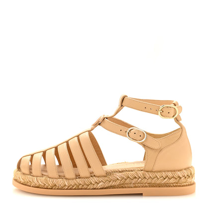 Chanel Lambskin Espadrille Sandals 37 Beige 1 of 9