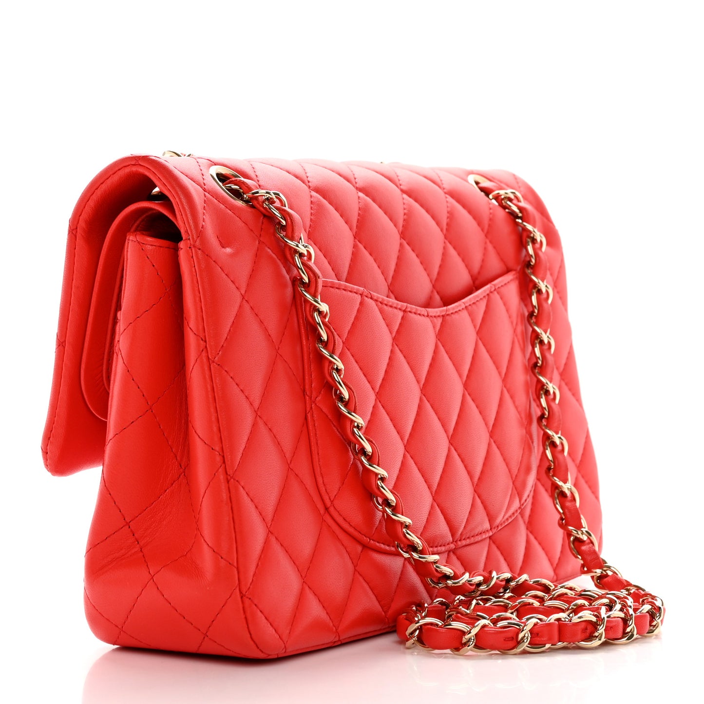 Lambskin Quilted Medium Double Flap Red