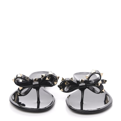 Valentino Garavani PVC Jelly Rockstud Bow Thong Sandals 37 Black 2 of 7