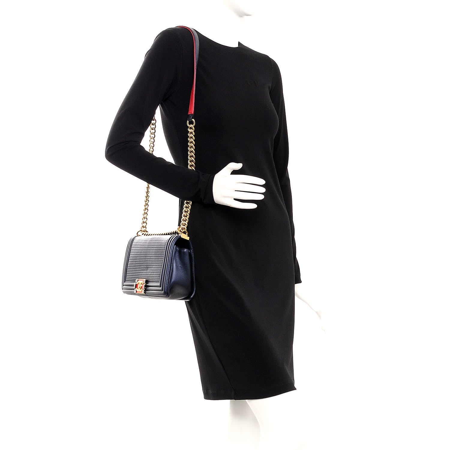 Chanel Lambskin Embossed Medium Boy Cube Flap Navy 2 of 8