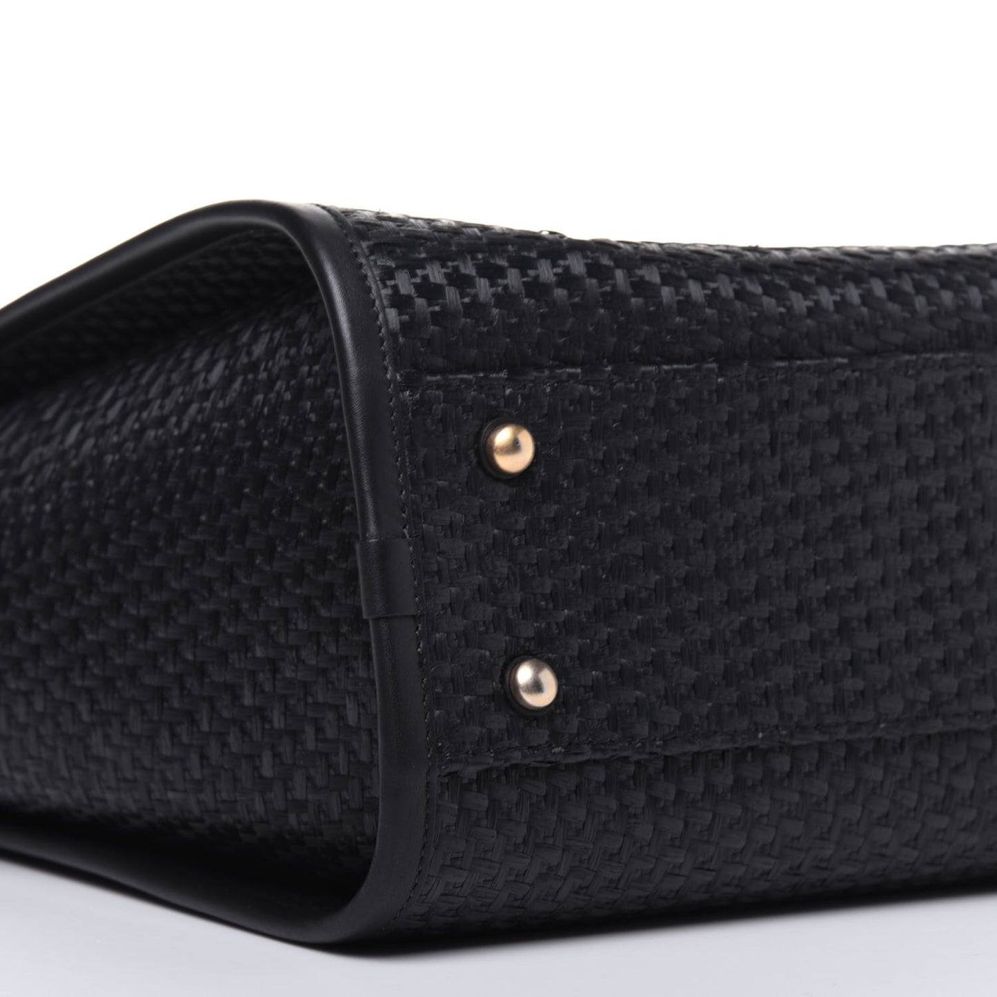 Straw Raffia Calfskin Chain Small Deauville Tote Black